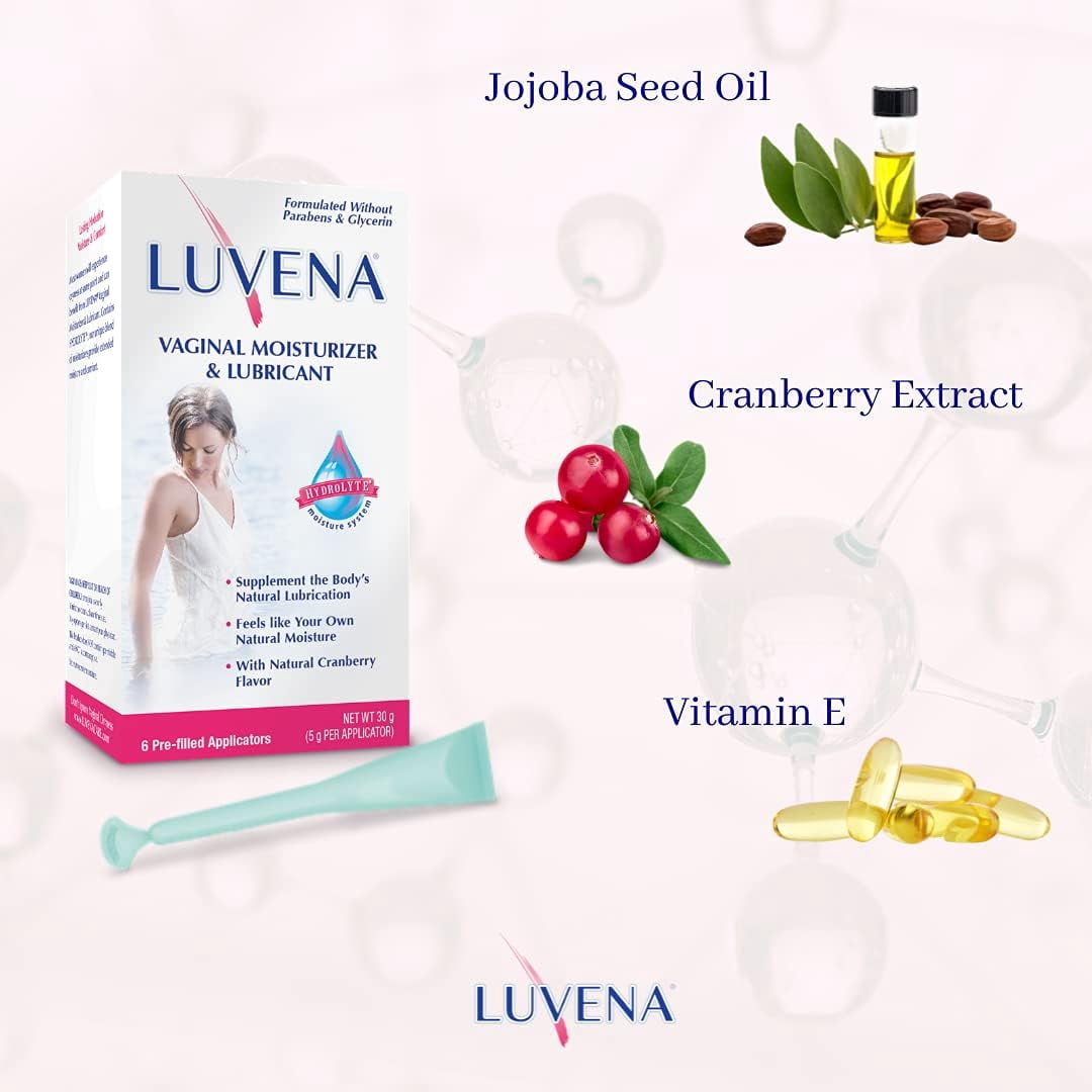 Luvena Moisturizer - Vaginal Moisturizer & Menopause Support for Women - Feminine Intimate Dryness, Redness, Irritation, Burning Symptom Relief - Water Based, Paraben & Glycerin Free - (2 Pack)