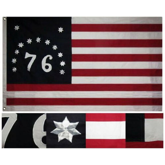 3x5 Embroidered Sewn Bennington 1776 100% Cotton Flag 3'x5' 2 Clips (C2)