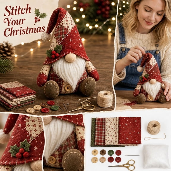 Knisume Christmas Gnome DIY Patchwork Kit - Sewing Craft for Adults Beginners, Christmas Decorations Indoor with Fabric Holiday Home Decor