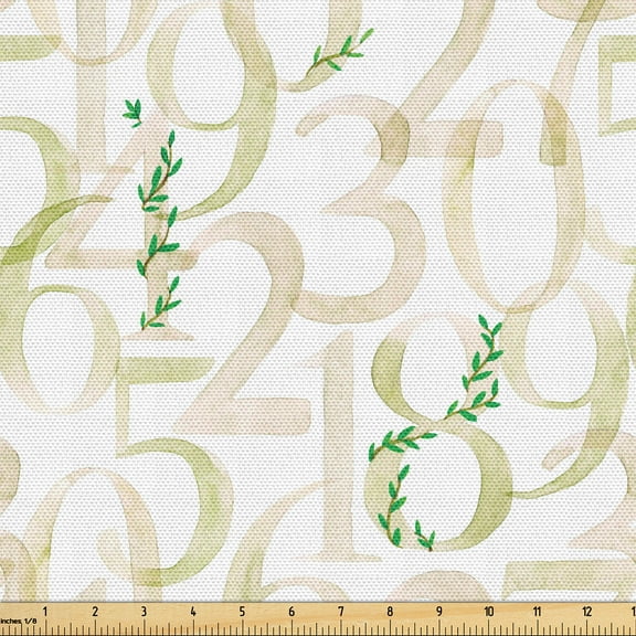 Ambesonne Artwork Fabric by the Yard Upholstery, Repeating Numbers Leaves, 1 Yard, Olive Green Blush Dusk