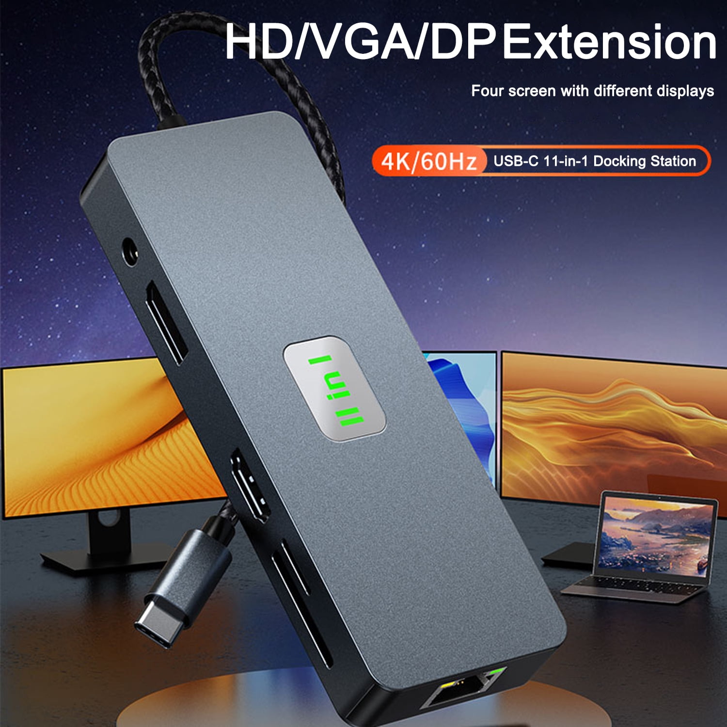 Prociv 11 in 1 Laptop Docking Station Dual Monitor, USB C Hub with Dual 4K 60HZ HDMI, 3 USB3.0 Ports, USB-C Data Port, PD 100W, 1000M Ethernet, SD/TF Card Reader, Audio