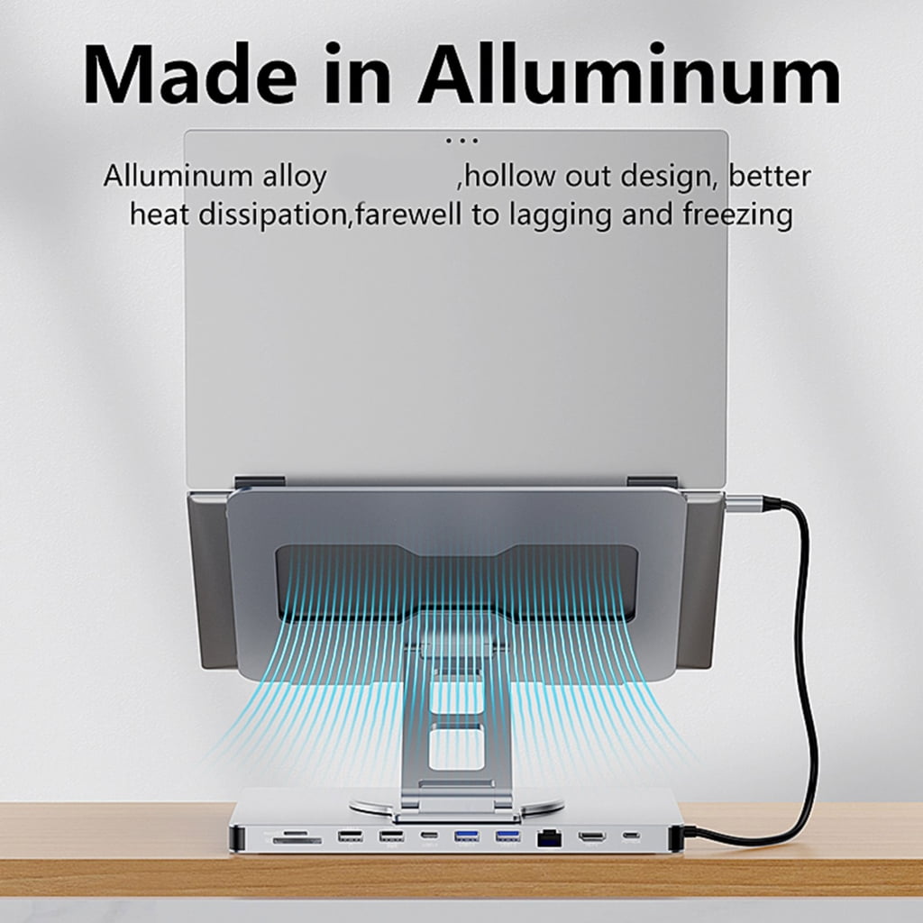 Laptop Stand and Docking Station Featuring 10 Port and 360 Degree Rotation Notebook Holder for and Home PD100W