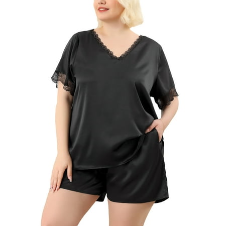 Womens Silk Satin Pajamas Set Long Sleeve Button Down Loungewear Comfy  Two-piece Sleepwear Pj Set with Shorts