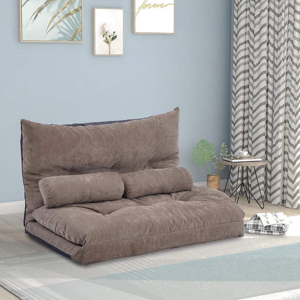 Lowestbest Sofa Bed, Adjustable Folding Futon Sofa, Video Gaming Sofa Lounge Sofa with 2 Pillows, Gray