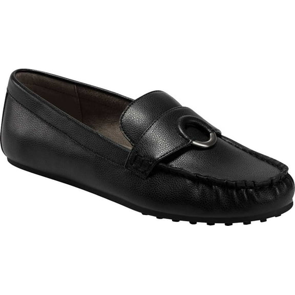 Women's Aerosoles Dani Moc Toe Loafer Black Faux Leather 11 W