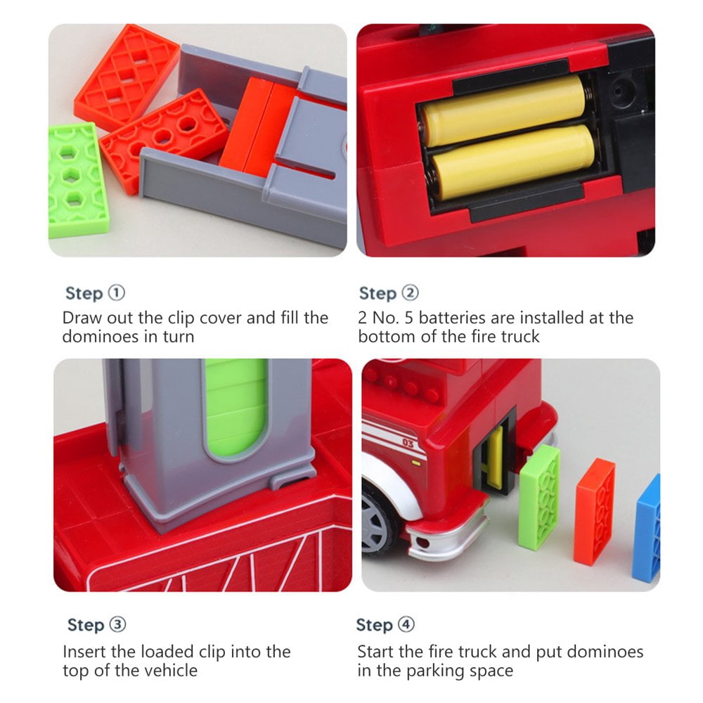 HUIKUANGEU Camion Pompier 160 Pièces - Train Domino Automatique Jouet Éducatif Enfants