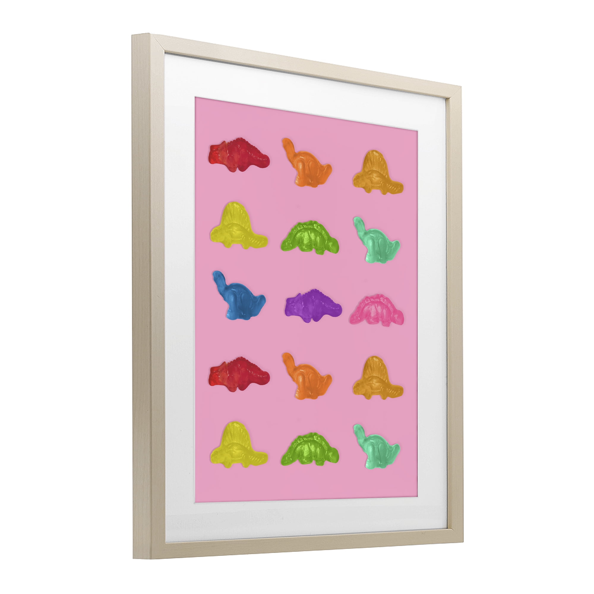 Stupell Industries Dinosaur Candies on Pink Birch Framed Print Under Glass, design by LISH Creative