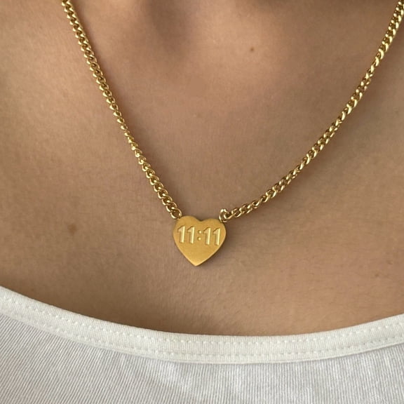 Dainty Gold Angel Number 1111  Charm for Women Trendy Simple Cute Heart Shaped Pendant Necklaces, 17.7''