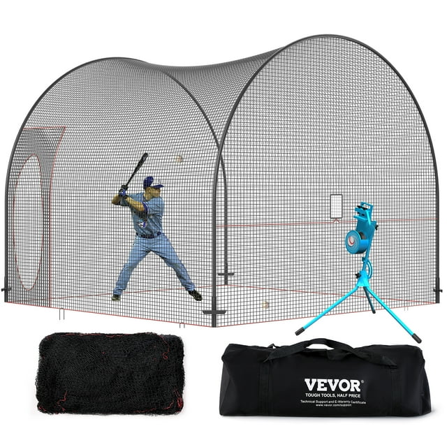VEVOR Cage de Frappe pour Baseball, Filet et Cadre de Cage de Frappe pour Softball et Baseball, Filet de Cage Portable d'Entraînement avec Sac de Transport, Cage de Lancer Fermée Robuste