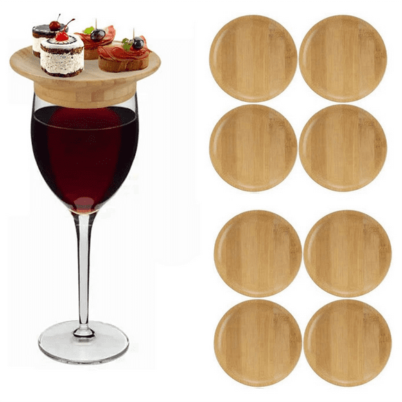 8Pcs Wine Glass Topper, 4Inch Wine Glass Charcuterie Topper Bamboo Wine Glass Topper Coasters