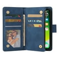 thumbnail image 4 of iPhone 13 Pro Wallet Case, Soft Leather Zipper Magnetic Buckle Horizontal Flip Cover with 5 Card Slots, Blue, 4 of 8
