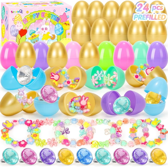 Huevos de Pascua SevenQ precargados con pulseras y anillos, paquete de 24