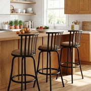 FurnitureR Modern Swivel Bar Stools Set of 3, 24" - 29" Adjustable Counter Height Chairs with Low Back and Sturdy Metal Frame, Brown Suede Seat for Kitchen Island, Dining Room and Home Bar