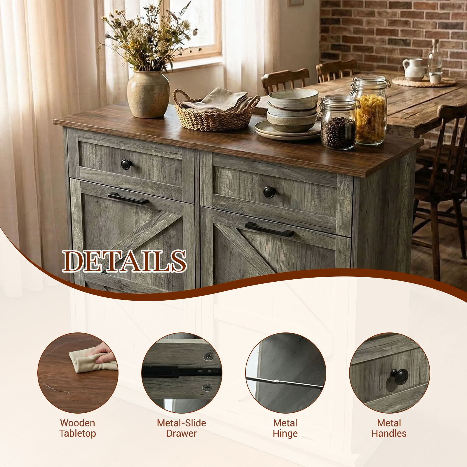 MAYEERTY 39.4" Farmhouse Storage Cabinet, Double Tilt Out Trash Can Cabinet with Drawer, Hidden Cabinet for Kitchen, Laundry, Living Room, Office