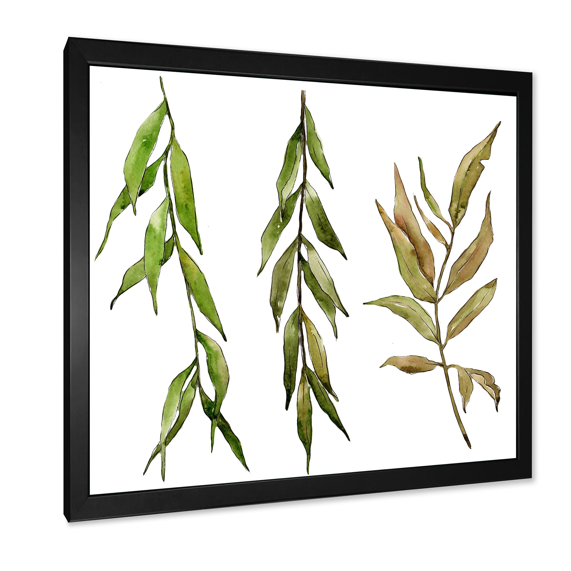 Designart 'Three Willow Branches On White' Farmhouse Framed Art Print