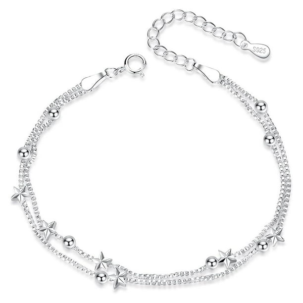 L.Karden Silver Bracelet for Women Jewellery Sterling Silver Bracelet S925 Friendship Bracelets Star Cute Bracelets for Girs Gift for Mom Gift for