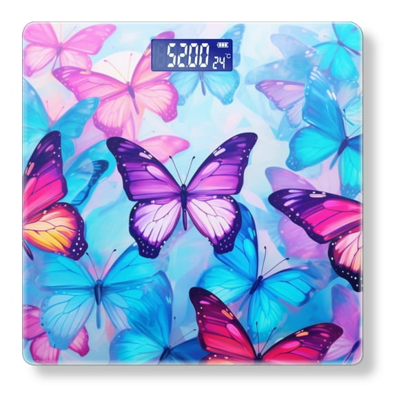 High Precision Body Weight Scale Smart Bathroom Scales with Large LCD Display(400lbs),Decorative for Bedroom-Colorful Background With Vibrant Butterflies In Pink