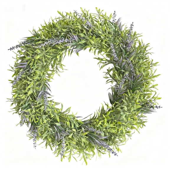 Gallickan Artificial Plants Wreath, Green Wreath with Lavender Bamboo Leaves, 18 Inch Floral Wreath, Powdered Decor, Spring Summer Fall Wreath for Door Wall Decoration