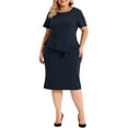 thumbnail image 1 of Vestido de trabajo formal de cuerpo ajustado de manga corta para mujer de talla grande GRACE & GRANDEUR, midi, para usar en el trabajo, color azul marino 4X, 1 of 1