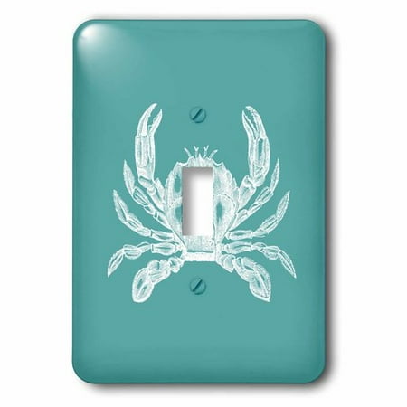 Blue Sea Switch 3dRose White crab etched teal turquoise aqua blue - nautical beach sea ocean, Single Toggle Switch ()