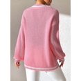 thumbnail image 4 of Women Teen Baggy Fashion Striped Long Sleeve Knit Tops Fall Winter Vneck Pullover Preppy Clothes Pink L, 4 of 8