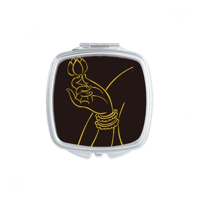 Culture Black Yellow Hand Lotus Mirror Portable Compact Pocket Makeup Double Sided Glass