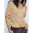 thumbnail image 5 of Women'S 2025 Spring Autumn Winter Short Cardigan Sweater Top Long Sleeve V-Neck Cardigan Jacket Casual Knitwear Apricot XL, 5 of 9