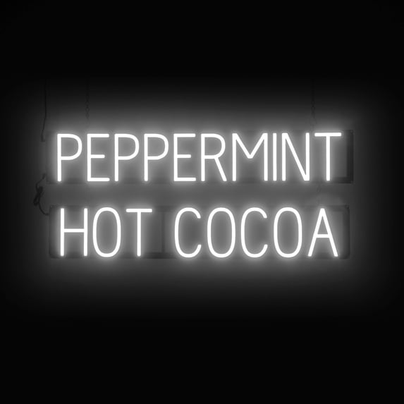 SpellBrite PEPPERMINT HOT COCOA LED Sign for Business. 35.8" x 15" White PEPPERMINT HOT COCOA Sign Has Neon Sign Look With Energy Efficient LED Light Source. Visible from 500+ Feet, 8 Animations.