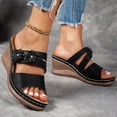thumbnail image 4 of Rokment Womens Flower Wedges Dress Slippers Sandals 2026 Beach Summer Fashion Casual Boho Leather Platform Chunky High Heels Floral Slip on Slides for Woman Black Size 7, 4 of 6