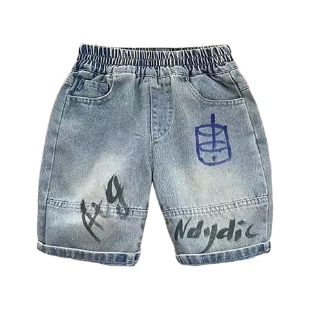 Landzoo Kids Boys Girls Shorts Graphic Print Elastic Waist With Pockets Summer Quick Dry Boys Denim Shorts Size 11-12 Years Blue