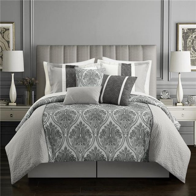 Chic Home BCS11800-US Quasi Comforter Set - Queen Size- Grey - 7 Piece