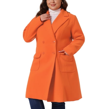 Agnes Orinda Women s Plus Size St. Patrick s Day Long Winter Coats Notch Lapel Double Breasted Pea Trench Coats 3X Orange