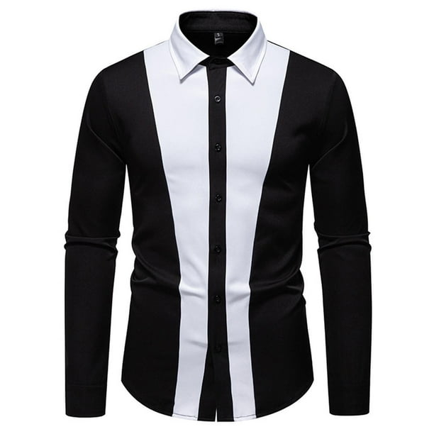 pstuiky Camisas suaves de manga larga para hombre, Camisa informal de negocios con solapa y manga larga con bloques de color a la moda para hombre tops de invierno para hombre l