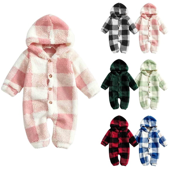 YHAJDS Girls Boys Winter Fleece Clothes Hooded Romper Snowsuit Footed Jumpsuit