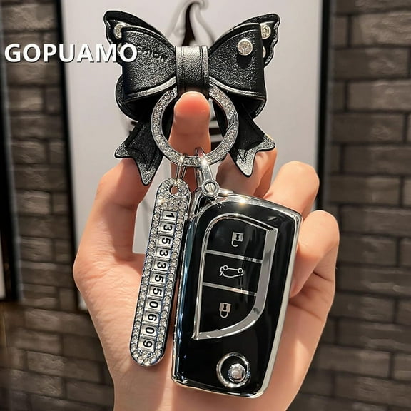Fashion TPU Car Key Case Full Cover Shell For Toyota Corolla Camry RAV4 Prius CHR C-HR Land Cruiser Prado Bowknot Keychain