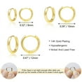 thumbnail image 5 of Alexcraft 14K Gold Plated Small Huggie Hoop Earrings for Women and Men, 925 Sterling Silver, Hypoallergenic, 3 Pairs, 5 of 7
