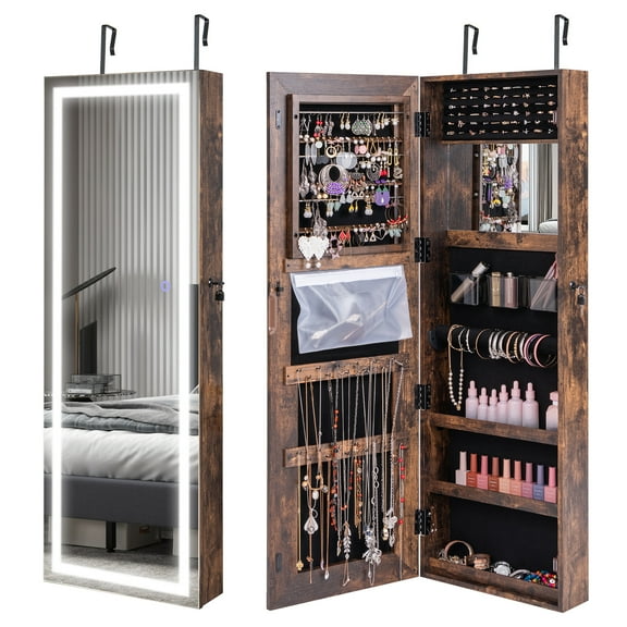 Giantex 47’’ Wall/Door Mounted Jewelry Cabinet, Jewelry Organizer Armoire w/Full Length LED Touch Screen Mirror