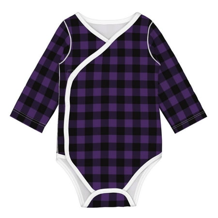 

Gaeub Purple Black Plaid Unisex Babies Long-Sleeve Bodysuit 100% Organic Cotton-3 Months