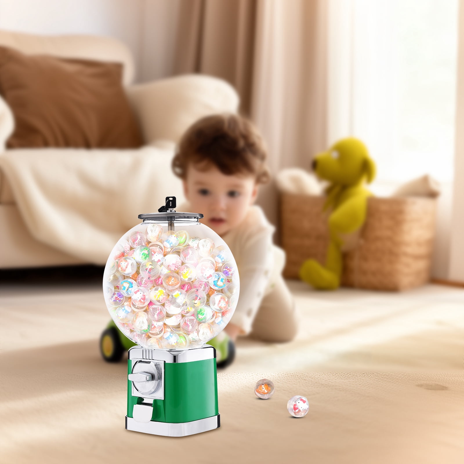 Large Capacity Vending Machine, Twister Ball Dispenser, Green Twister Ball Dispenser Used for Selling Small Capsule Toys, Pinballs, etc.