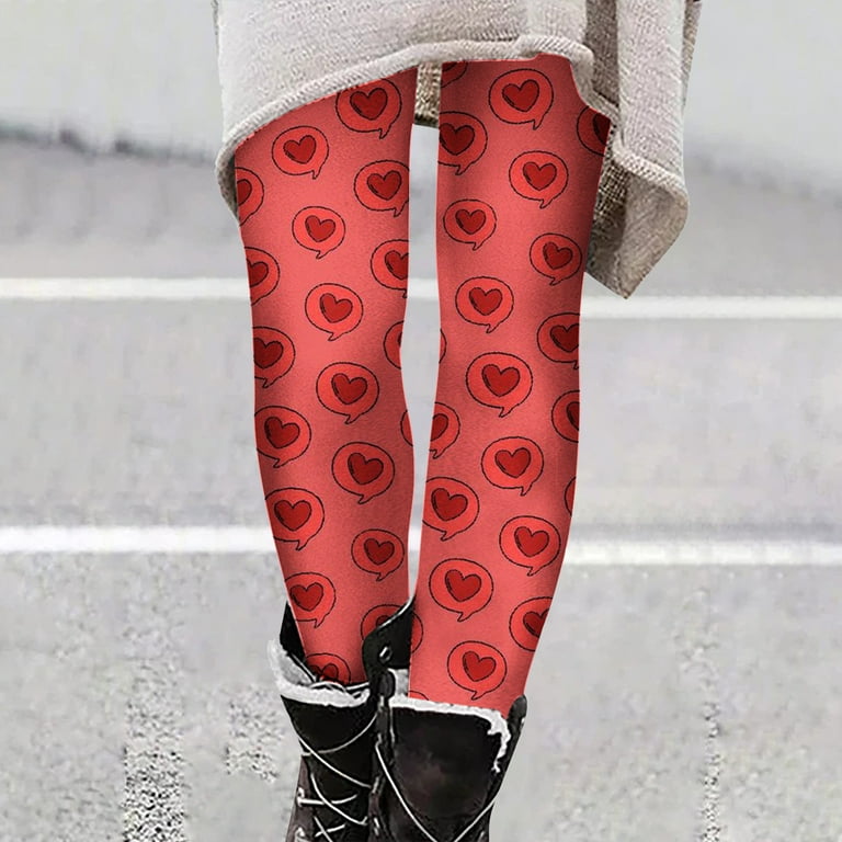Hfyihgf Women's Valentines Day Leggings High Waist Heart Print Butt Lifting  Yoga Pants Soft Stretch Fleece Lined Warm Gym Pant(Pink,XXL)
