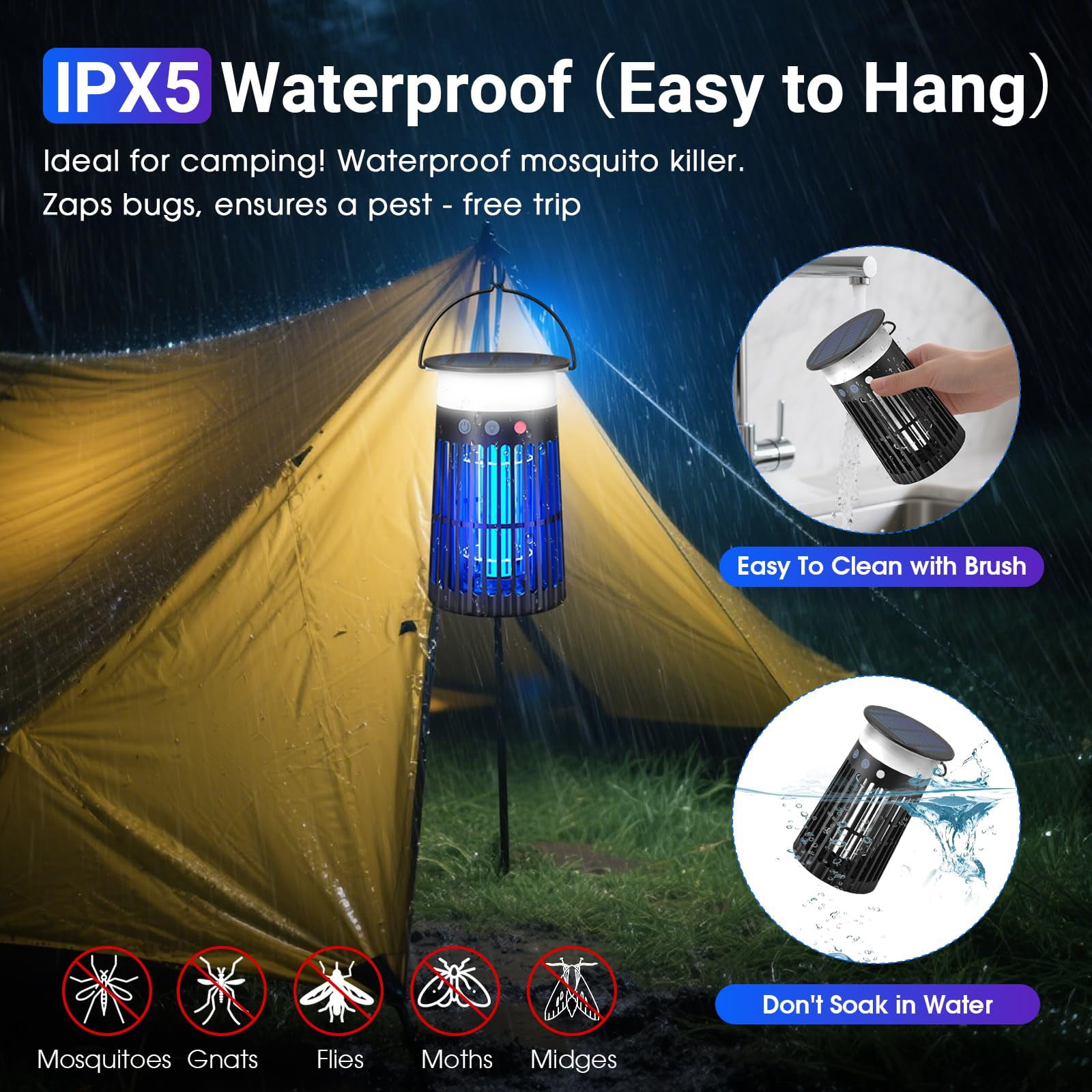 Solar Bug Zapper Outdoor with Flame & RGB Light, Aenkyo Electric Mosquito Killer, 2,100 Sq.ft.Coverage for Patio, Garden & Backyard