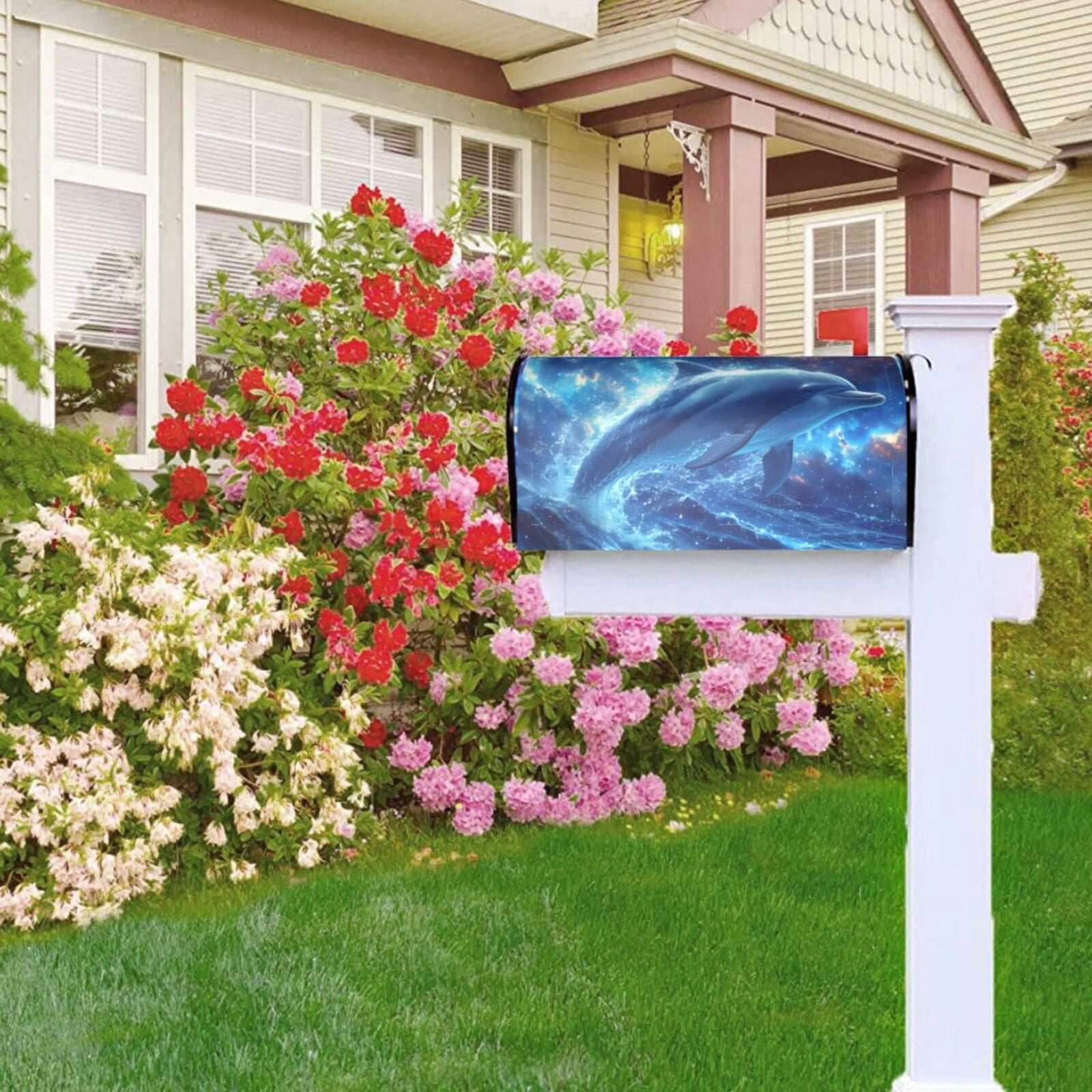 Logiee Beautiful Ocean Dolphin Print Post Letter Box Wrap Decor, Mailbox Cover Suitable for Standard Mailbox and Large Size Mailbox,Outdoor Yard Decoration-21x18 in
