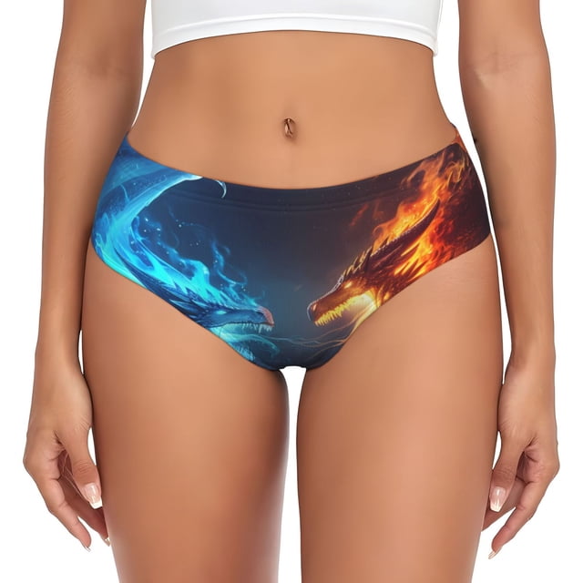 Balery Red And Blue Fire Dragon C Ropa Interior de Algodón para Mujer con Dibujo – Braguitas Cómodas y Elásticas, Estilo Clásico-Medium