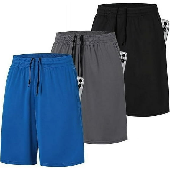 ZENGVEE 3 Pack Men's Sport Shorts Gym Athletic Shorts with Two Pockets Quick Dry for Jogger,Trainning,Workout