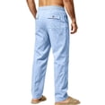 thumbnail image 4 of Men's Casual Linen Pants Elastic Waist Drawstring Lightweight Relaxed Fit Trousers Summer Beach Yoga Lounge Pants with Pockets Comfortable Daily Wear, 4 of 6