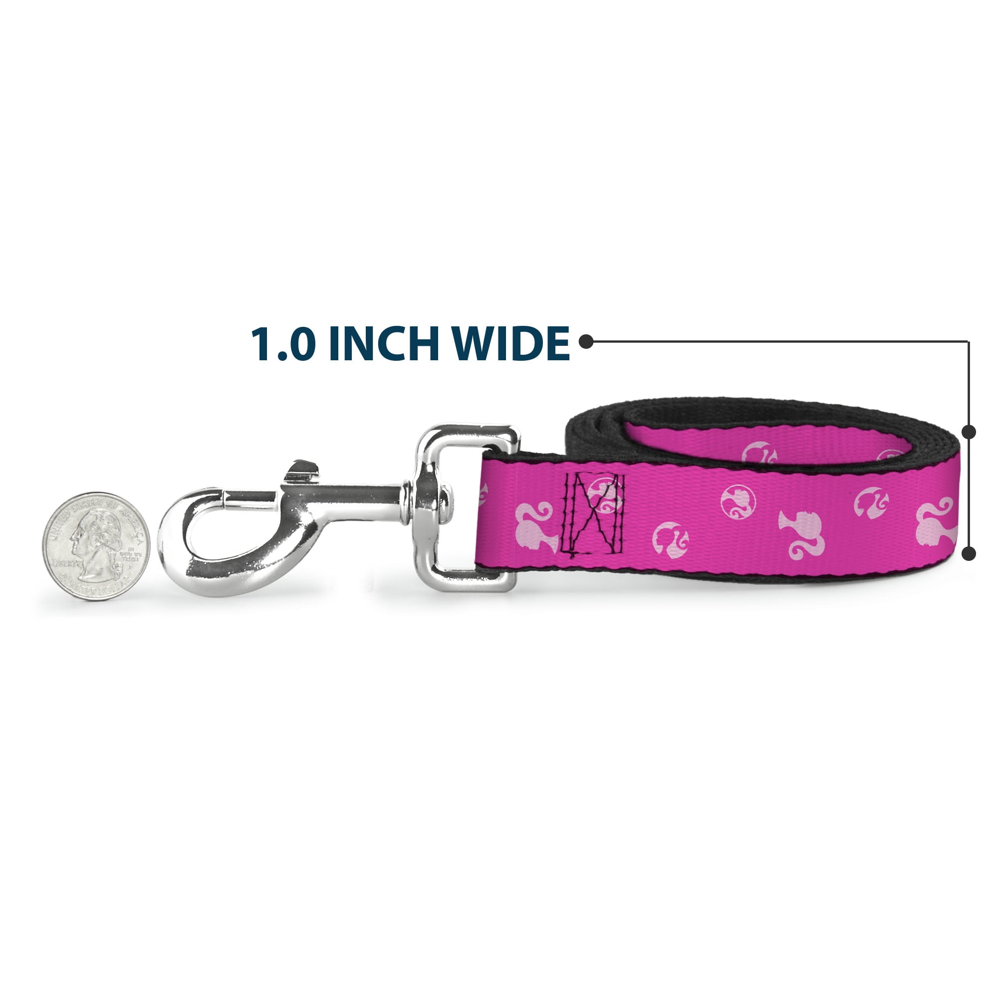Mattel Pet Leash, Dog Leash, Barbie Ponytail Silhouette Icon Scattered Pinks, 6 Feet Long 1.0 Inch Wide