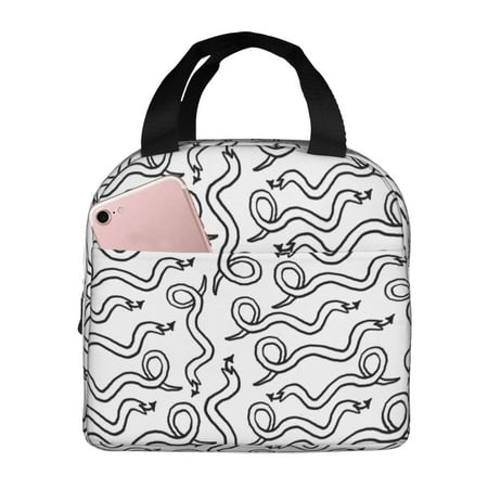 Insulated Lunch Bag for Women Men - Simple Black Lines Snake Leakproof Cooler Lunch Box for Women Men  Lunch Tote Bags for Work School Picnic Travel