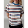 thumbnail image 5 of Yunliwuli Women's Loose T-Shirt Casual Short Sleeve Crewneck Striped Print/Solid Color Tops Summer Shirts, 5 of 10