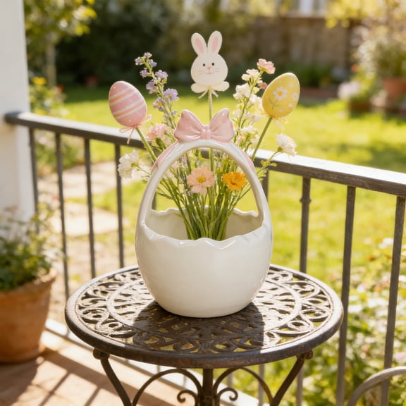 Easter Baskets Ceramic Bow Ornaments Handmade Storage Basket for Home Decor Easter Centerpieces Spring Holiday Supplies