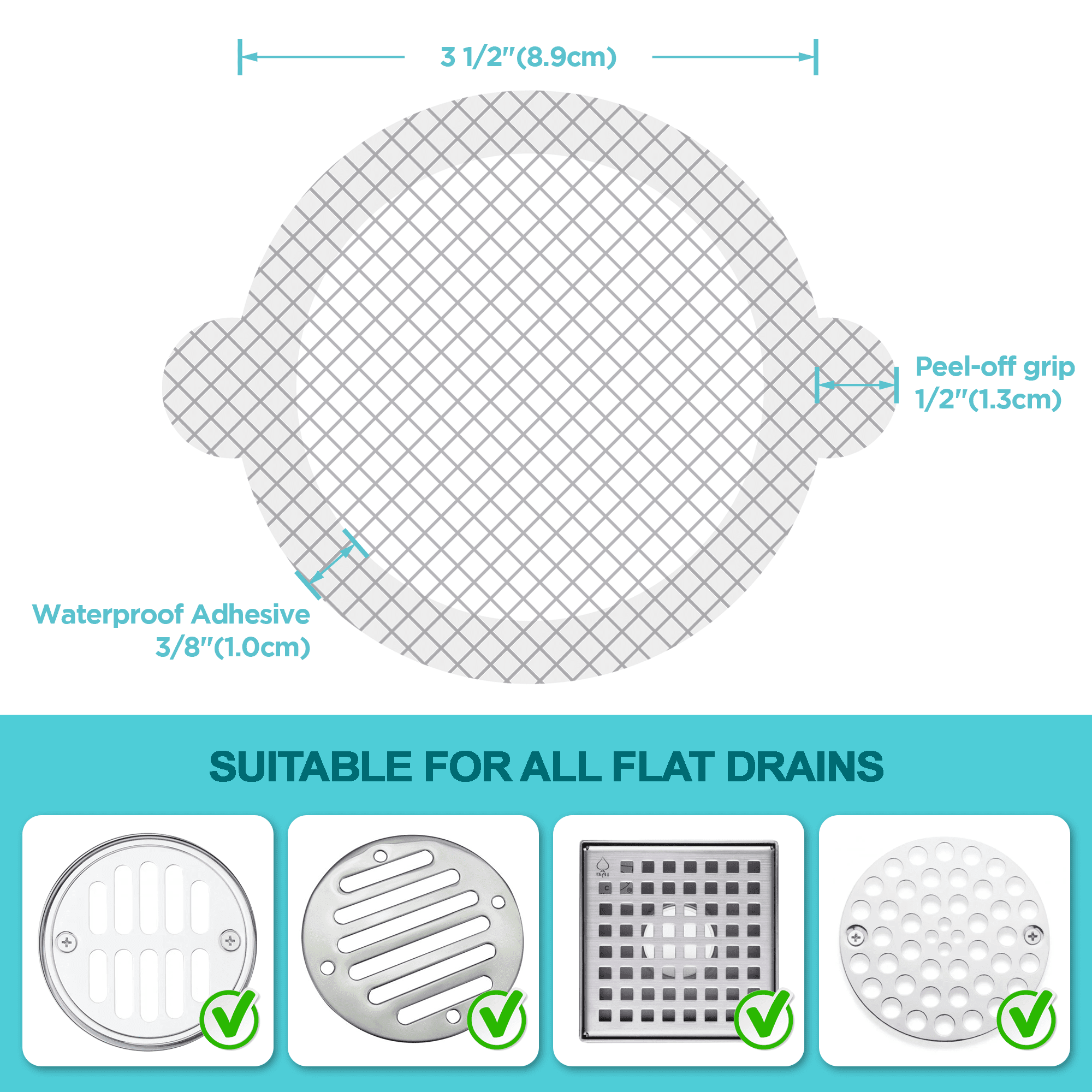 Aire Allure Disposable Shower Drain Hair Catcher Mesh Stickers, 25 Pack